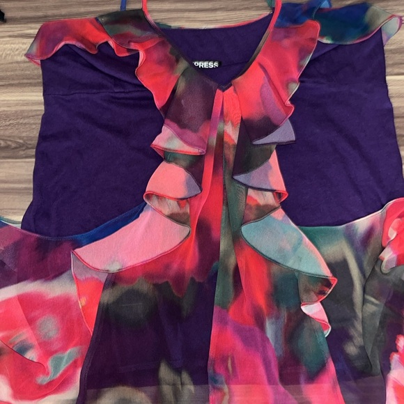 EXPRESS purple tank top with red and green ruffle - Picture 3 of 14